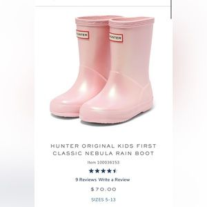Brand NEW - Beautiful Baby HUNTER Rainboots in pearly pink